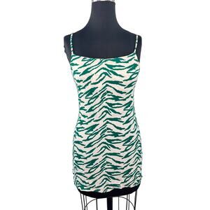 Reformation Green White Lindsay Dress Zebra Spaghetti Strap Party/Cocktail Sz 4